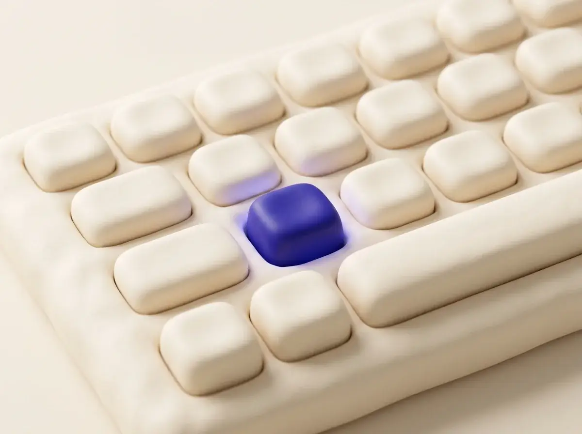 Teclado com uma tecla índigo pressionada